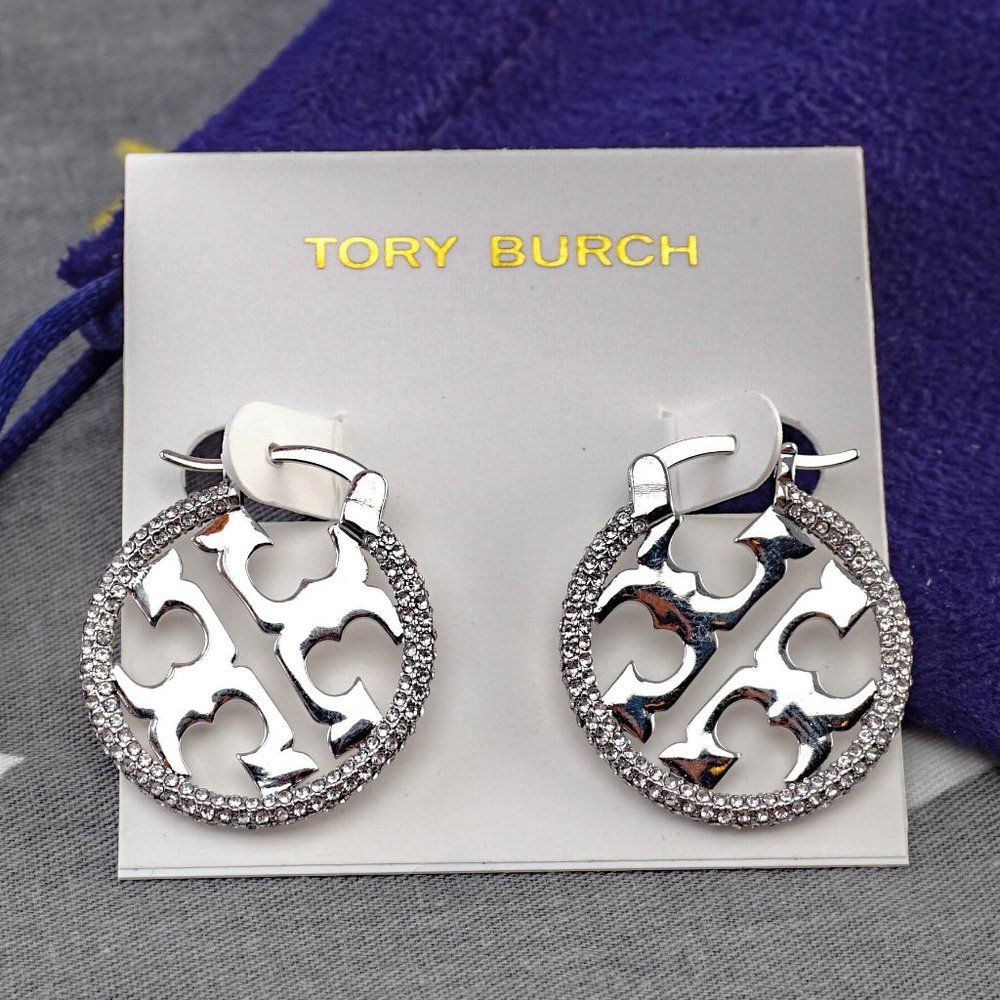 $228 Tory Burch Miller Pavé Small Hoop Earrings (Brand New with Dust Bag)